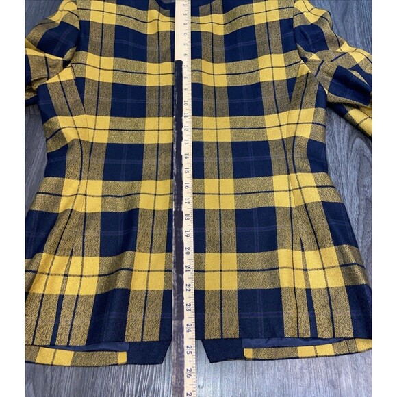 KASPER For ALS Vtg SKIRT SUIT In Mustard & Blue Plaid Size 6P w/Shoulder Pads - Picture 14 of 16